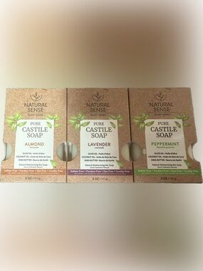 Natural Sense Pure Castile Soap Trio — Almond, Lavender, Peppermint | Brand New